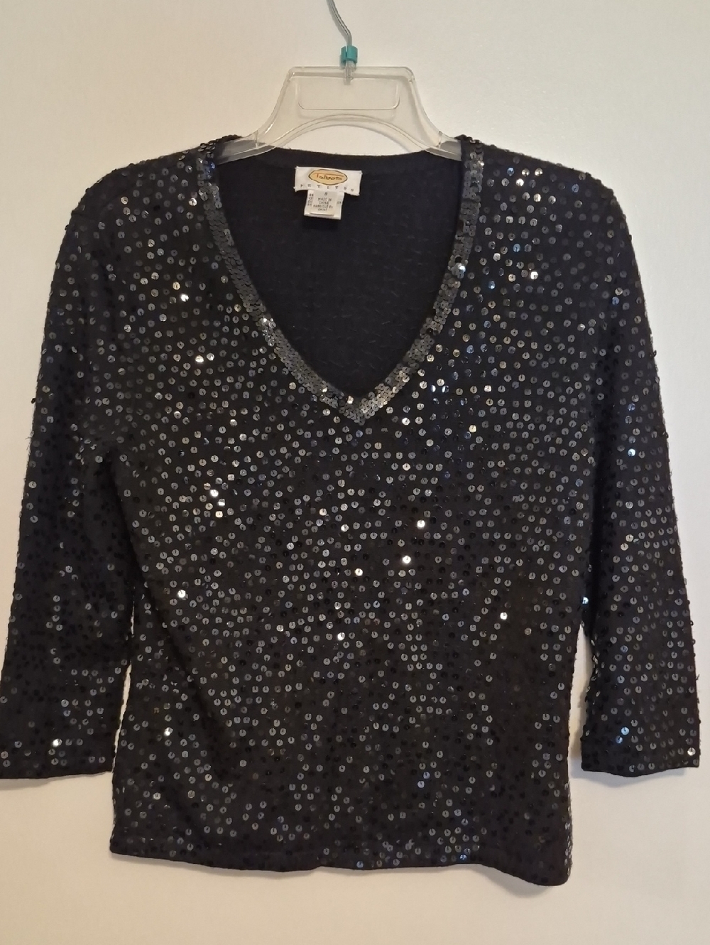 Talbots Womens Black Sequin V-Neck Sweater SZ S